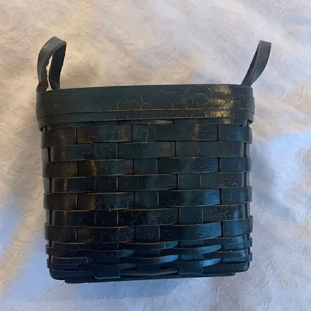 Henn Workshops Basket Green Crackled Leather Handles Hand Crafted